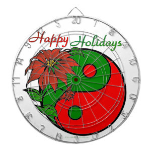 Holiday Yin Yang Poinsettia Green Red Dartboard