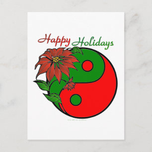 Holiday Yin Yang Poinsettia Green Red Postcard