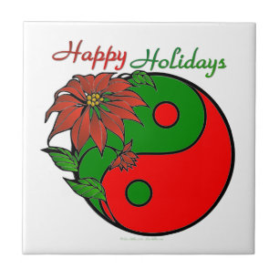 Holiday Yin Yang Poinsettia Green Red Tile