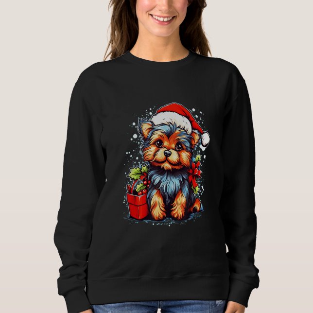 Holiday Yorkshire Terrier Cute Christmas Dog Desig Sweatshirt (Front)