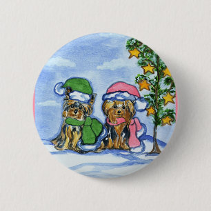 Holiday Yorkshire Terriers 6 Cm Round Badge