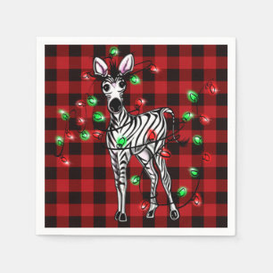 Holiday Zebra, red tartan, twinkle lights Napkin