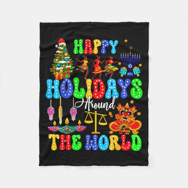 Holidays Around World Xmas Hanukkah Kwanzaa Diwali Fleece Blanket (Front)