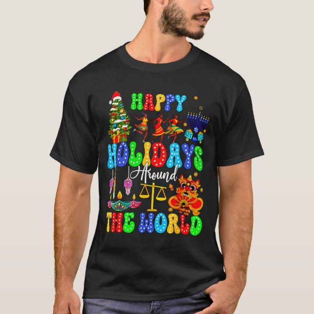 Holidays Around World Xmas Hanukkah Kwanzaa Diwali T-Shirt (Front)