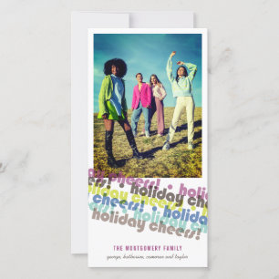 Holidays Cheers Colourful Typography Stripes Photo Holiday Card