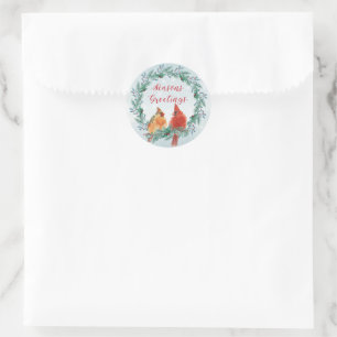 Holidays - Christmas Wreath with Cardinal Pair Classic Round Sticker