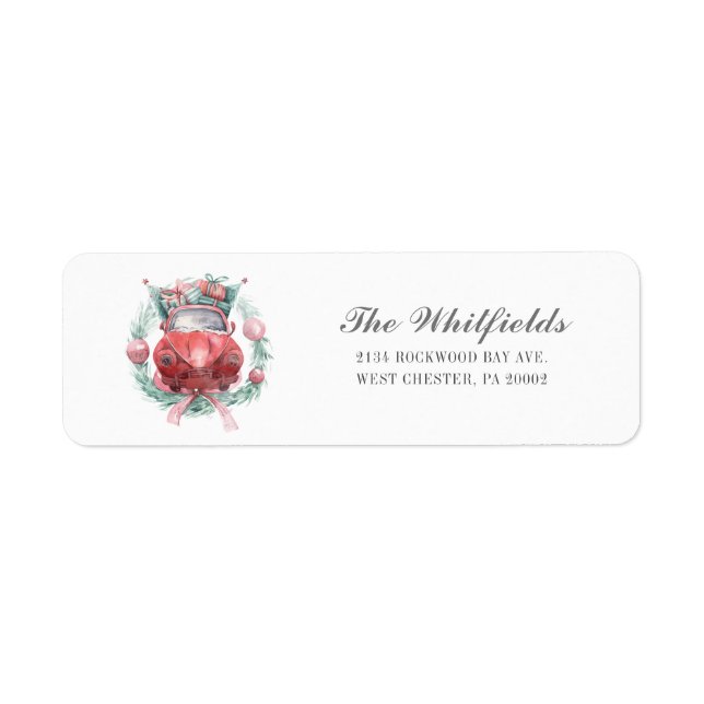 Holidays Family Wreath Red Car Return Address Label (Front)