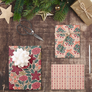 Holidays florals & Mistletoe  Wrapping Paper Sheet