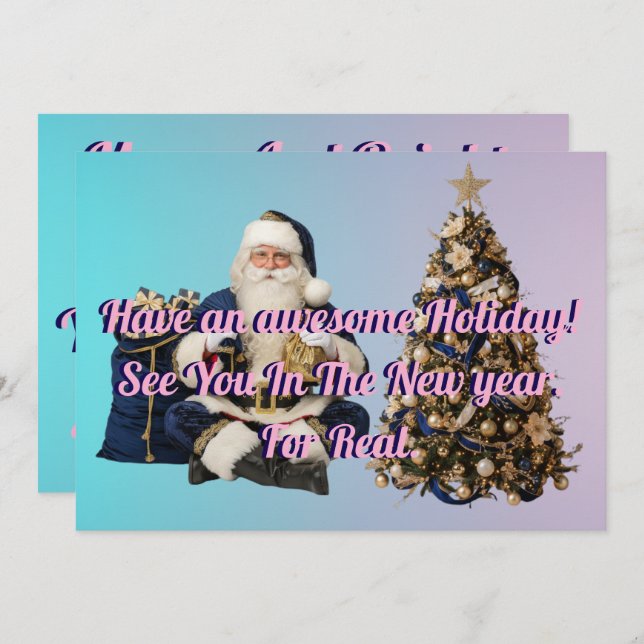 Holidays greeting with Tree And Santa claus Holiday Card (Front/Back)