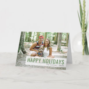 Holidays Modern Photo Fun Green Happy Dog Couple Holiday Card