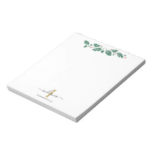 Holidays Monogram Script Name Botanical Notepad