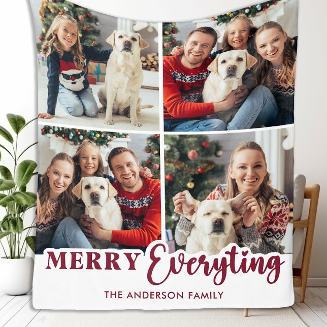 Holidays Personalised 4 Photo Merry Everything Fleece Blanket (Creator Uploaded)