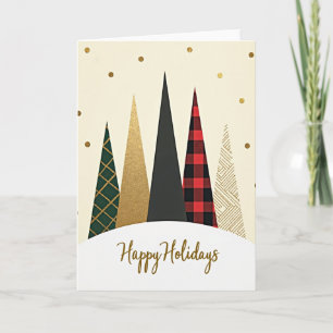 Holidays Plaid Gold Trees Card