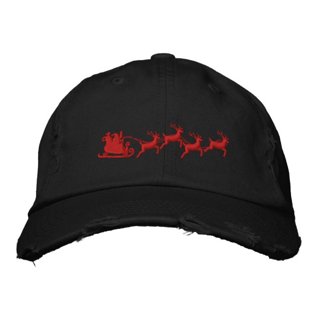Holidays Santa Sleigh Ride Scene Embroidery Embroidered Hat (Front)