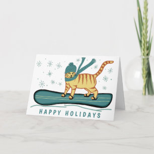 Holidays Snowboarding Tabby Cat Xmas Christmas Note Card