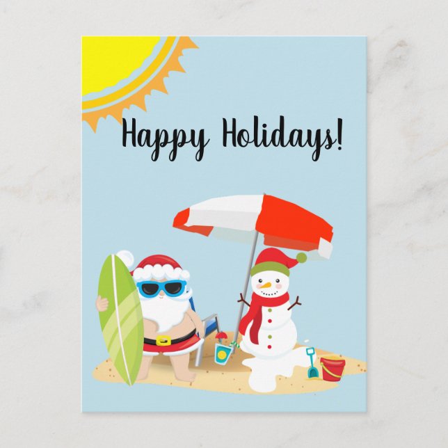 Holidays Tropical Beach Snowman Santa  Christmas Postcard (Front)