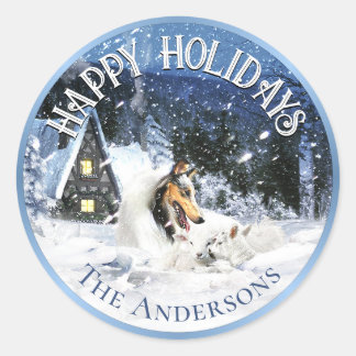 Holidays Winter Fairy Tale, Blue Merle Collie - Classic Round Sticker