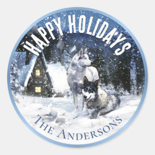 Holidays Winter Fairy Tale, Wolves in Snow - Classic Round Sticker