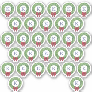 Holidays Wreath Red Bow Monogram Envelope Seal