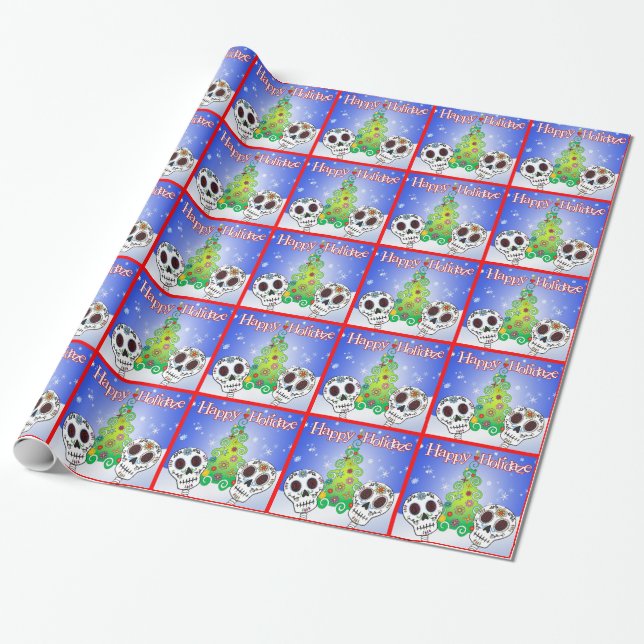 Holidaze Sugar Skull Wrapping Paper (Unrolled)