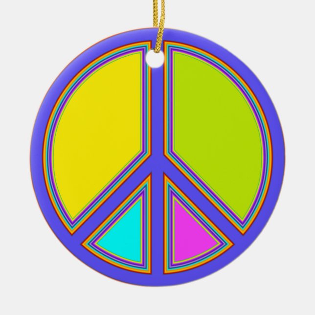 holiES - colourful PEACE sign + your ideas Ceramic Tree Decoration (Front)