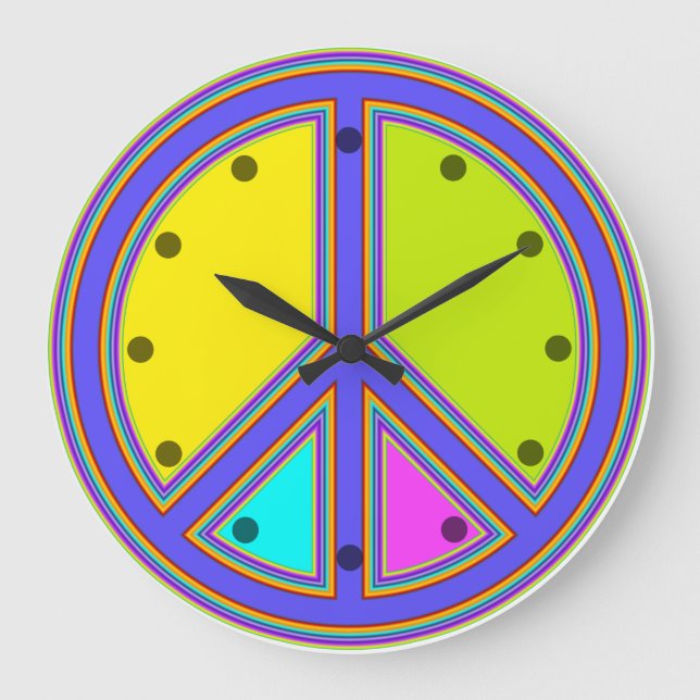 holiES - colourful PEACE sign + your ideas Large Clock (Front)