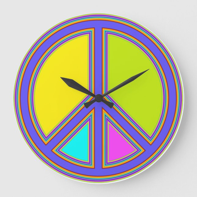 holiES - colourful PEACE sign + your ideas Large Clock (Front)