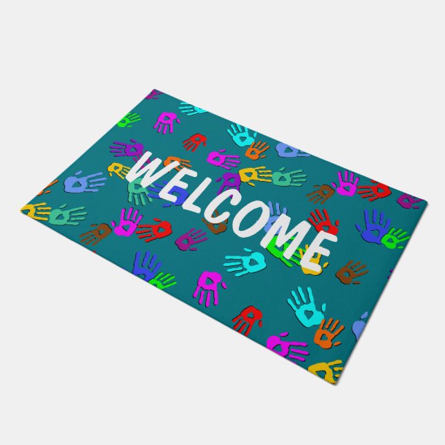 holiES - hands coloured pattern 1 + your backgr. Doormat (Angled)