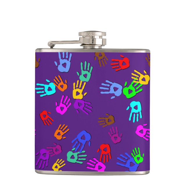 holiES - hands coloured pattern 1 + your backgr. Hip Flask (Front)