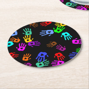 holiES - hands coloured pattern 1 + your backgr. Round Paper Coaster