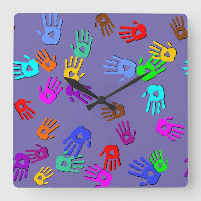 holiES - hands coloured pattern 1 + your backgr. Square Wall Clock (Front)