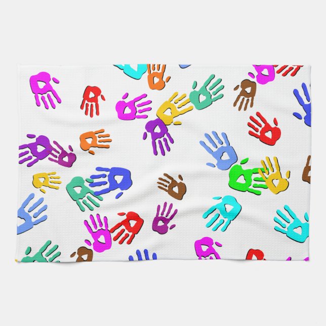 holiES - hands coloured pattern 1 + your backgr. Tea Towel (Horizontal)