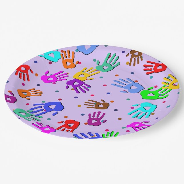 holiES - hands dots coloured pattern 1 Paper Plate (Angled)