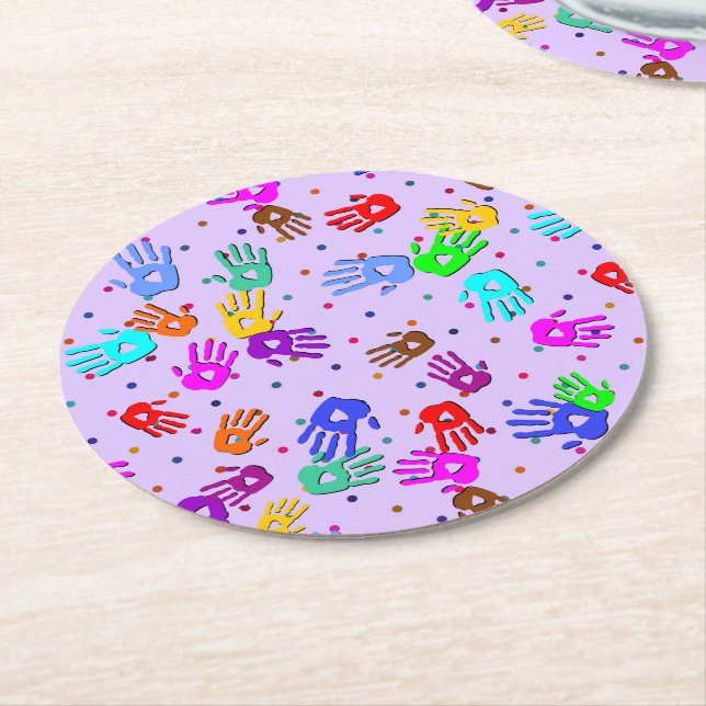 holiES - hands dots coloured pattern 1 Round Paper Coaster (Angled)