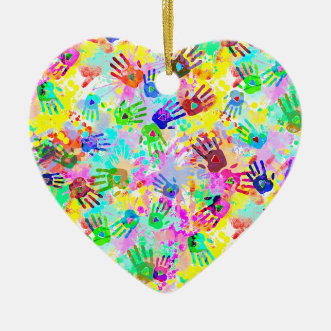 holiES - hands splashes coloured grunge pattern 2 Ceramic Ornament (Front)