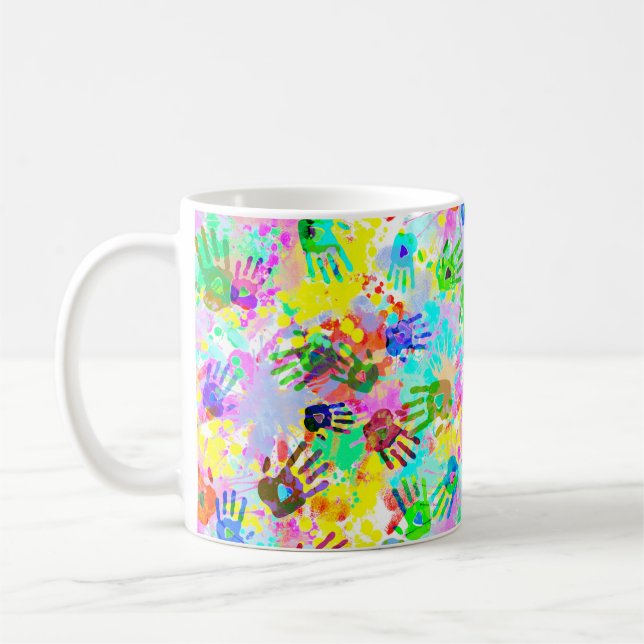 holiES - hands splashes coloured grunge pattern 2 Coffee Mug (Left)