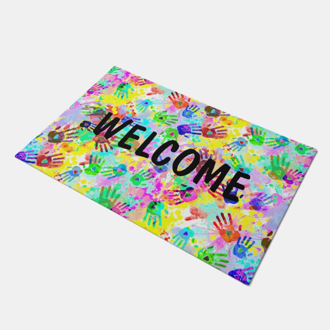 holiES - hands splashes coloured grunge pattern 2 Doormat (Angled)