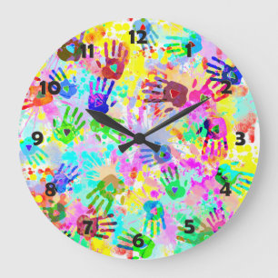 holiES - hands splashes coloured grunge pattern 2 Large Clock