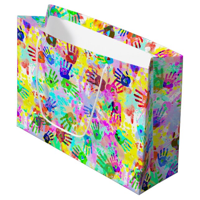 holiES - hands splashes coloured grunge pattern 2 Large Gift Bag (Front Angled)