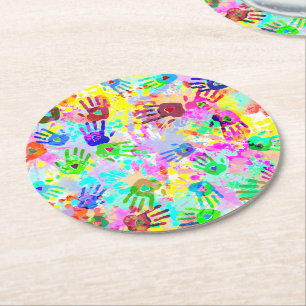 holiES - hands splashes coloured grunge pattern 2 Round Paper Coaster