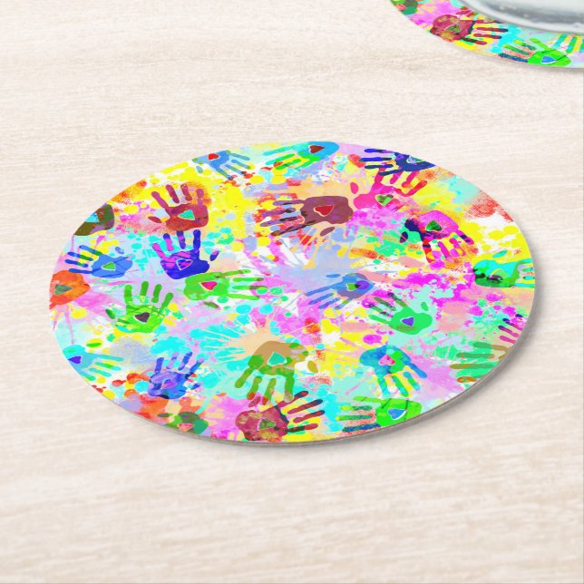 holiES - hands splashes coloured grunge pattern 2 Round Paper Coaster (Angled)