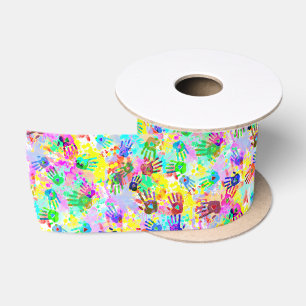 holiES - hands splashes coloured grunge pattern 2 Satin Ribbon