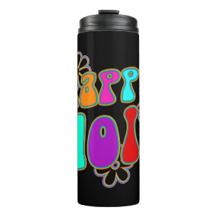 holiES - HAPPY HOLI coloured outline flowers 1 Thermal Tumbler