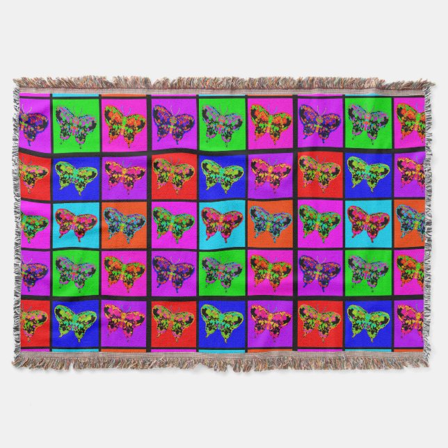 holiES - Psychedelic Butterflies Mosaic Throw Blanket (Front)