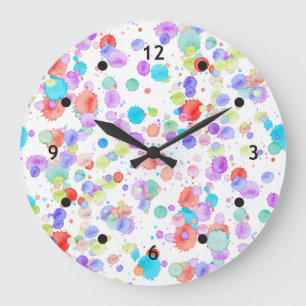 holiES - Splatter multicolored 1 + your backgr. Large Clock