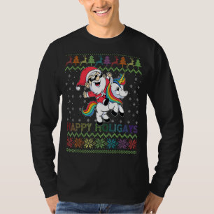 Holigays Gay Christmas Pyjamas Santa Riding Unicor T-Shirt