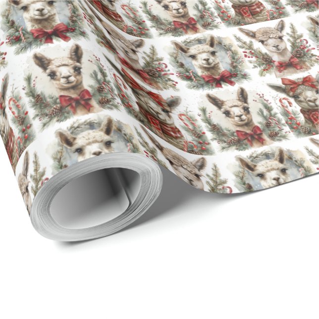 Holilday Alpaca Themed Christmas Gift Wrap Paper (Roll Corner)