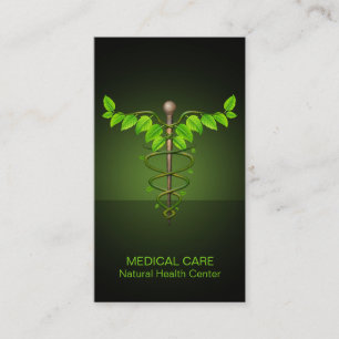 Holistic Alternative Medical Caduceus Green Leaves Business Card