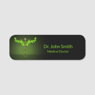 Holistic Alternative Medical Caduceus Green Leaves Name Tag