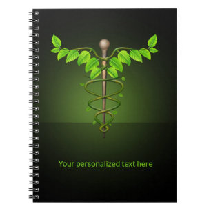 Holistic Alternative Medical Caduceus Green Leaves Notebook